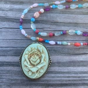 Liz Claiborne rose cameo beaded double strand necklace NWT